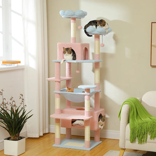 Multi-Level Cat Tree 72.4inch Luxury Cat Tower with Condo Hammock