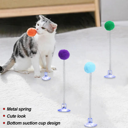 Random Color Cat Feather Spring Ball Toy with Suction Cup