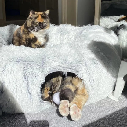 2-in-1 Fluffy Tunnel Donut Bed