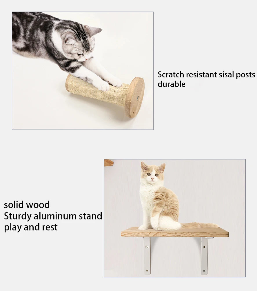 DIY Wall Mounted Cat Shelves Scratching Post/Jumping Platform/Hammock/Rope Ladder