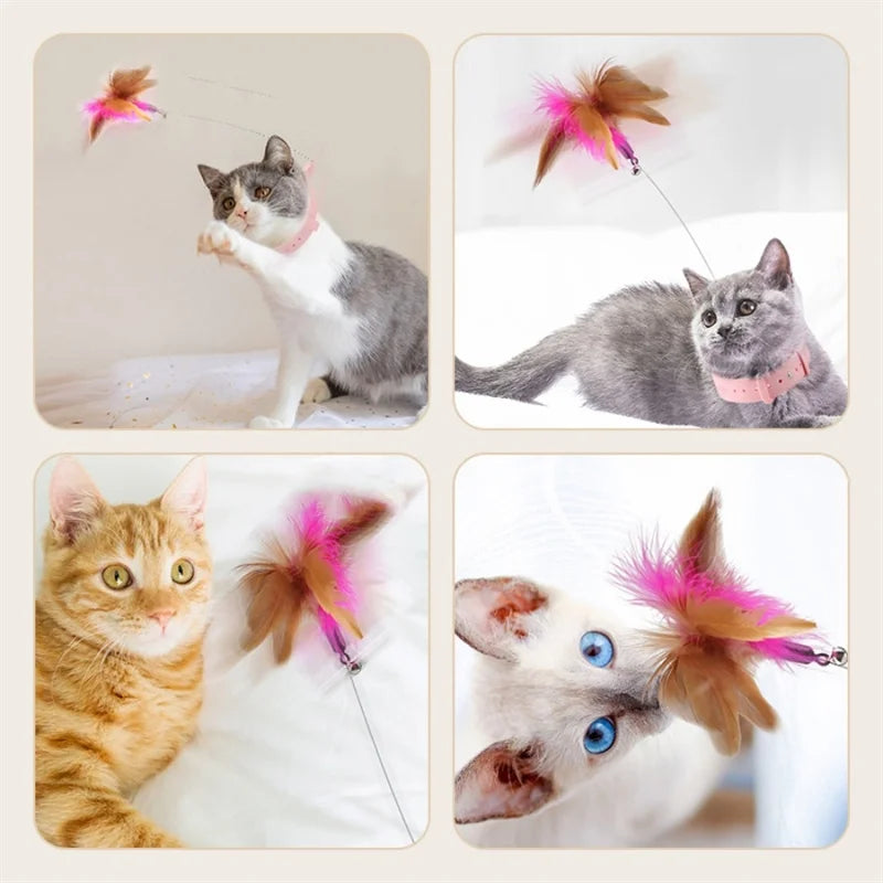 Funny Feather Teaser Stick with Bell Pet Collar