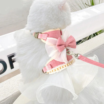 Nylon Cat Harness Leash Set Cute Bowknot Cat Dress