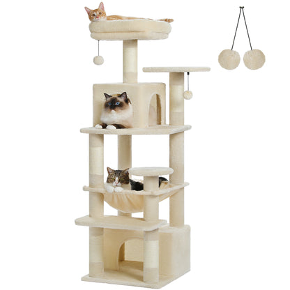 6-levels Safe and Stable Cat Tree with Soft Hammock, Dual Condos, Double Top Perches