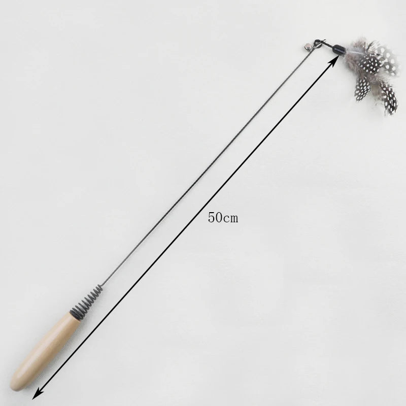 Wooden handle spring teasing cat stick