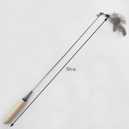 Wooden handle spring teasing cat stick