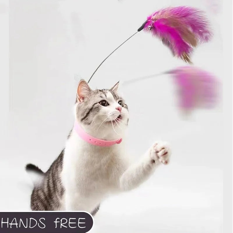 Funny Feather Teaser Stick with Bell Pet Collar