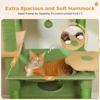 Multi-Level Cat Tree 72.4inch Luxury Cat Tower with Condo Hammock