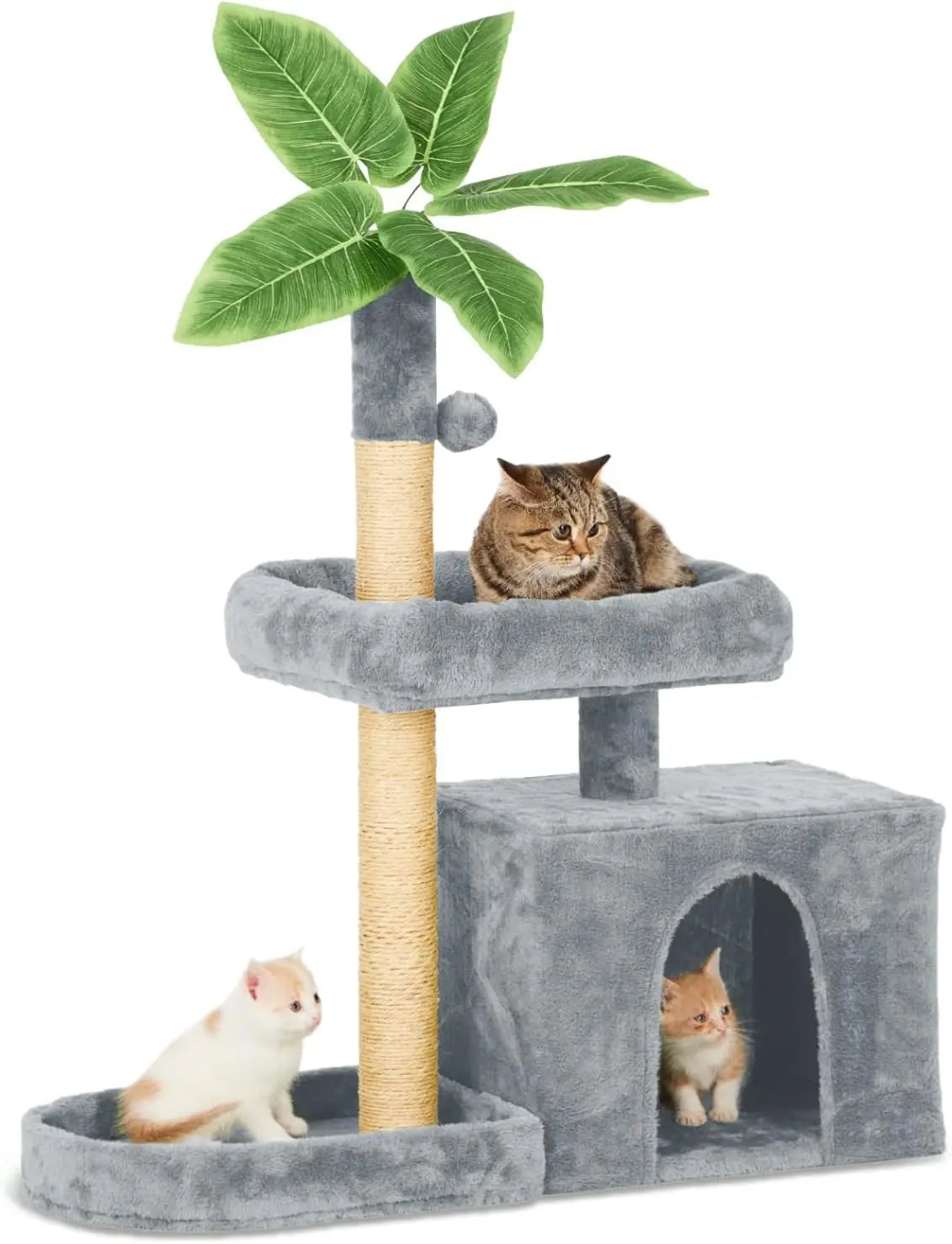 31.5" Cat Tower  with Green Leaves, Cat Condo  with Hang Ball and Leaf Shape Design