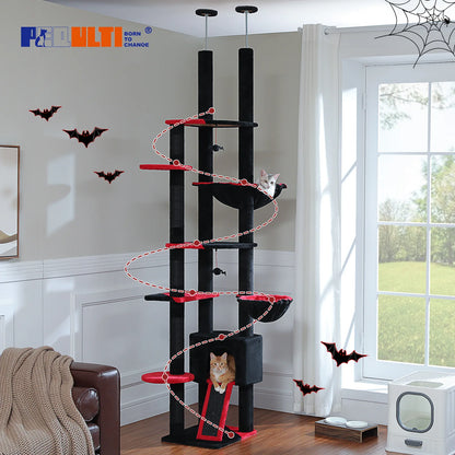 Adjustable Floor to Ceiling Cat Condo, Hanging Ball,5 Scratching Posts, Hammock, Ample Resting Place for Cats