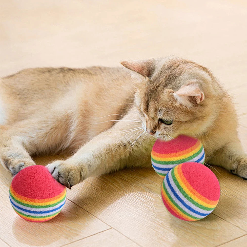 50/10Pc Colorful Cat Toy Ball EVA Bite-Resistant Elastic Rainbow Ball