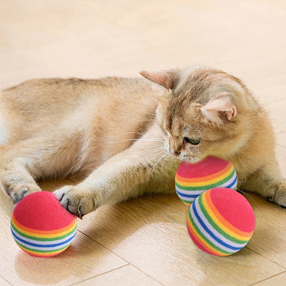 50/10Pc Colorful Cat Toy Ball EVA Bite-Resistant Elastic Rainbow Ball