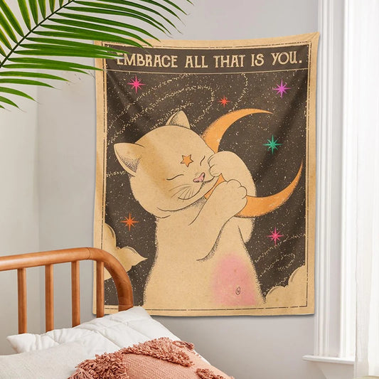 Hippie Bedroom Cat Tapestry