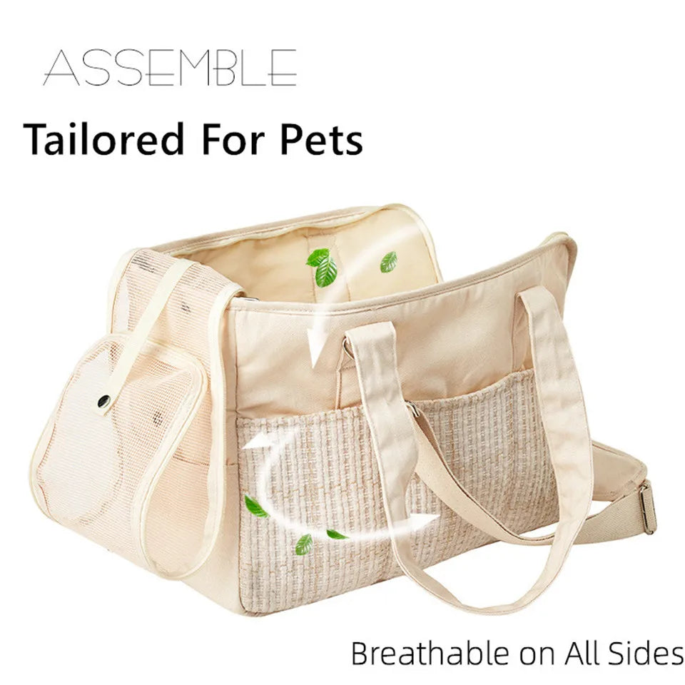 Portable Cotton Canvas Cat Shoulder Bag