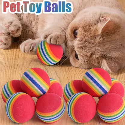 50/10Pc Colorful Cat Toy Ball EVA Bite-Resistant Elastic Rainbow Ball