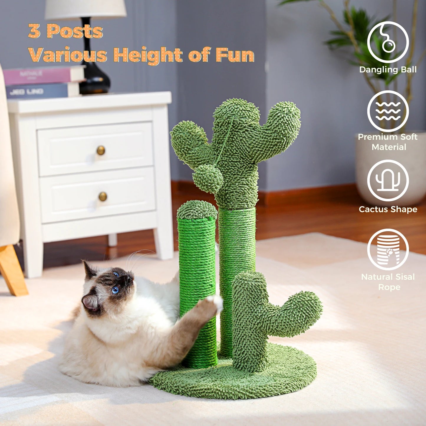 Cactus Cat Scratcher With  Interactive Dangling Ball