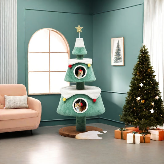 Christmas Cat Tree with Cat Teaser Toy