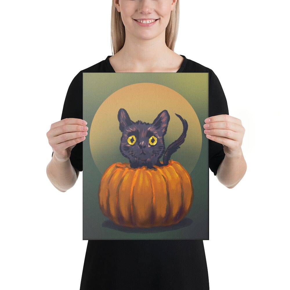 "Pumpkin Cat": Painting of a Black Cat in a Pumpkin [Unfoiled]
