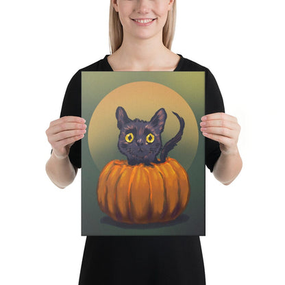 "Pumpkin Cat": Painting of a Black Cat in a Pumpkin [Unfoiled]