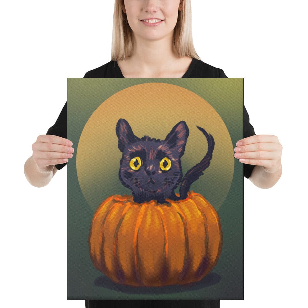 "Pumpkin Cat": Painting of a Black Cat in a Pumpkin [Unfoiled]