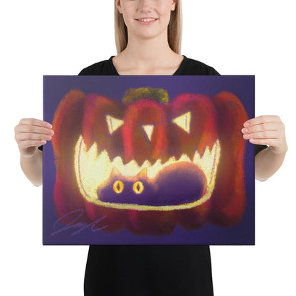 "Black Cat in a Jack o' Lantern": Painting of a Black Cat in a Glowing Pumpkin [Unfoiled]