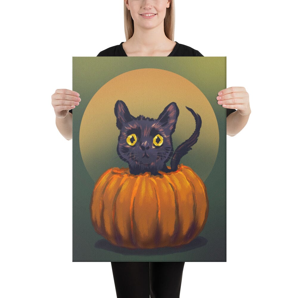 "Pumpkin Cat": Painting of a Black Cat in a Pumpkin [Unfoiled]