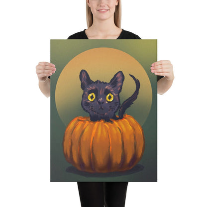 "Pumpkin Cat": Painting of a Black Cat in a Pumpkin [Unfoiled]