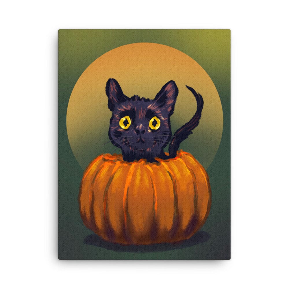 "Pumpkin Cat": Painting of a Black Cat in a Pumpkin [Unfoiled]