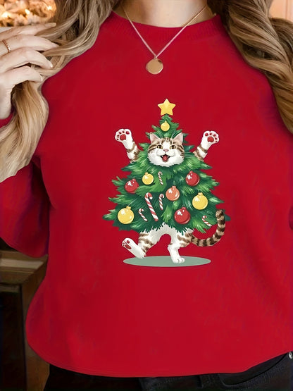 Cozy Christmas Tree Cat Sweatshirt