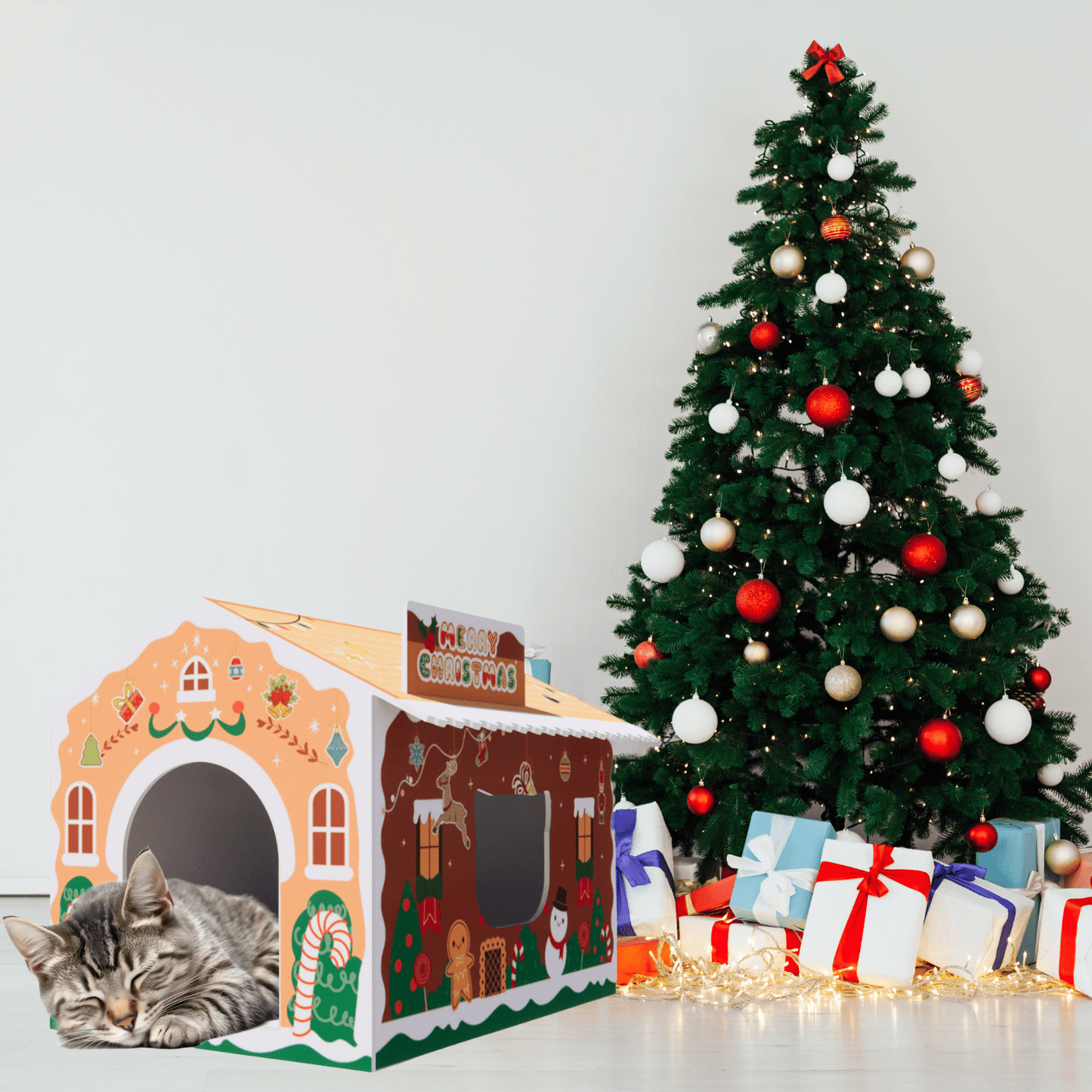 Cardboard Cat House with Scratch Pad