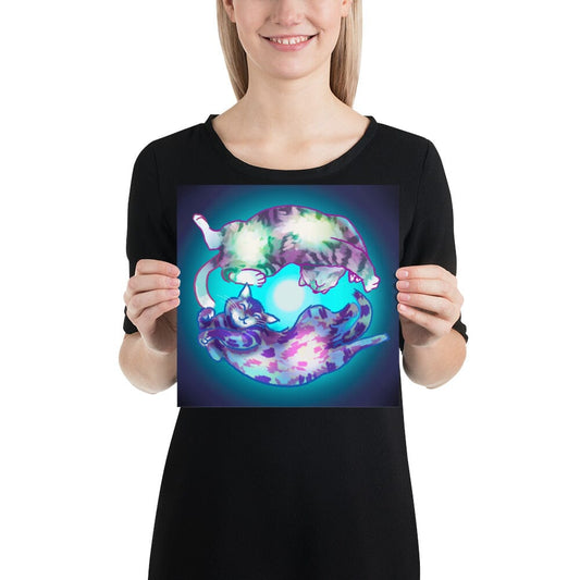 "Spiraling Cats": Painting of Two Cats Spinning Like a Spiral Galaxy [Unfoiled]