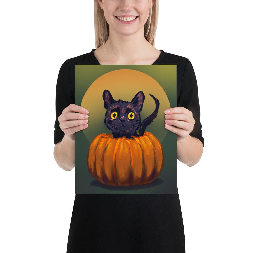 "Pumpkin Cat": Painting of a Black Cat in a Pumpkin [Unfoiled]
