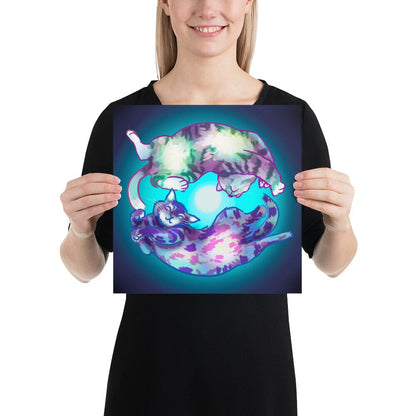 "Spiraling Cats": Painting of Two Cats Spinning Like a Spiral Galaxy [Unfoiled]
