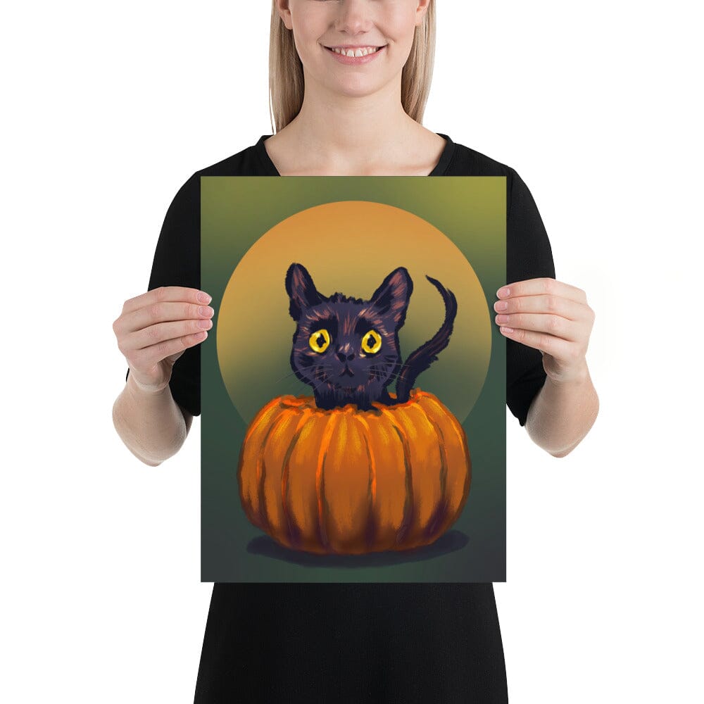 "Pumpkin Cat": Painting of a Black Cat in a Pumpkin [Unfoiled]