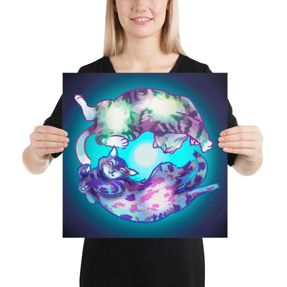 "Spiraling Cats": Painting of Two Cats Spinning Like a Spiral Galaxy [Unfoiled]