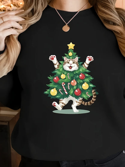 Cozy Christmas Tree Cat Sweatshirt