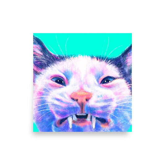 Close Encounters Collection - "Scrungle" - Close Up Painting of a Grimacing Cat [Unfoiled]
